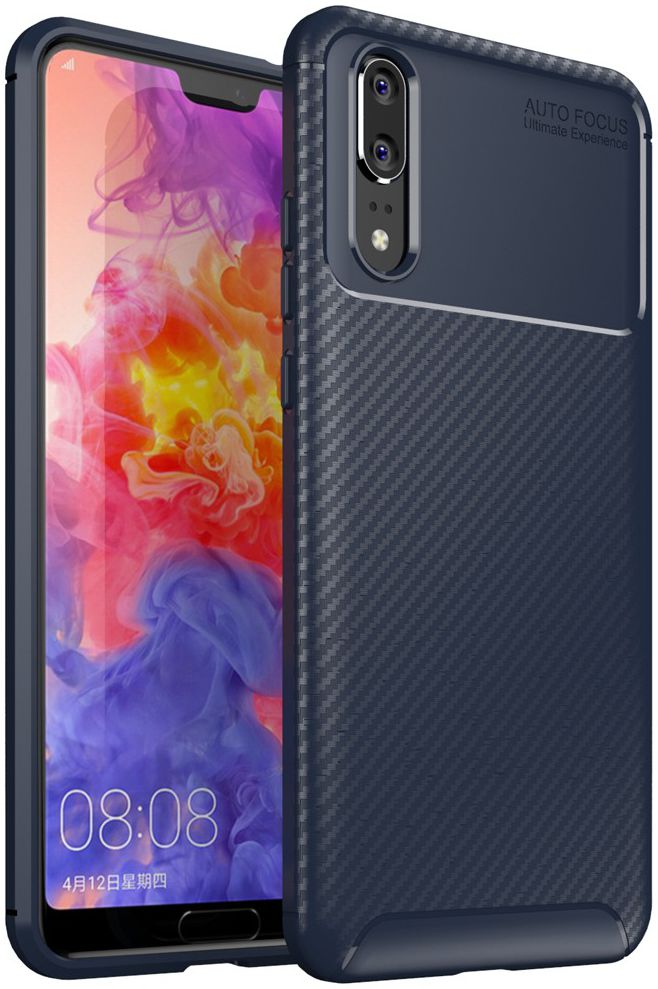 Huawei P20 Siliconen Carbon Hoesje Blauw afbeelding 1