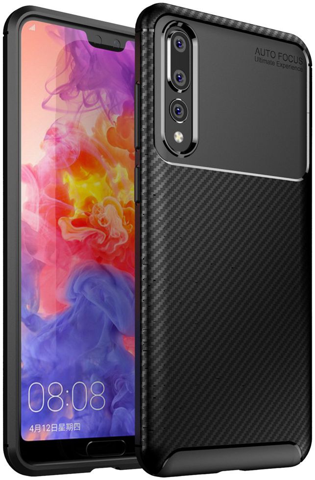 Huawei P20 Pro Siliconen Carbon Hoesje Zwart afbeelding 1