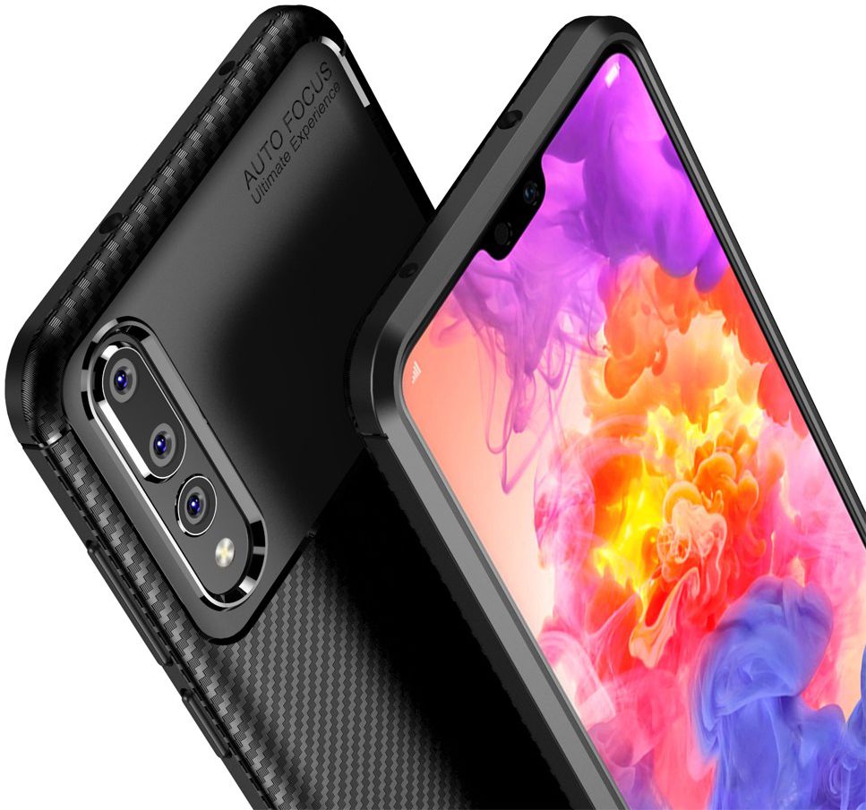 Huawei P20 Pro Siliconen Carbon Hoesje Zwart afbeelding 5