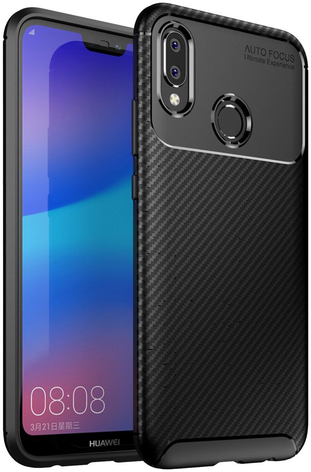 Huawei P20 Lite Siliconen Carbon Hoesje Zwart afbeelding 1