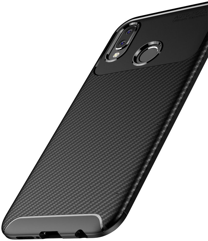Huawei P20 Lite Siliconen Carbon Hoesje Zwart afbeelding 13
