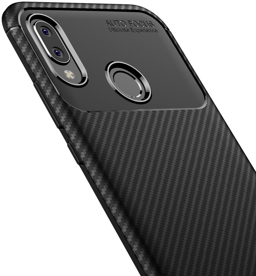 Huawei P20 Lite Siliconen Carbon Hoesje Zwart afbeelding 4