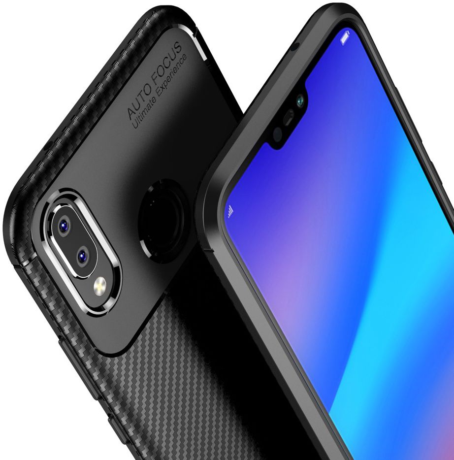Huawei P20 Lite Siliconen Carbon Hoesje Zwart afbeelding 5