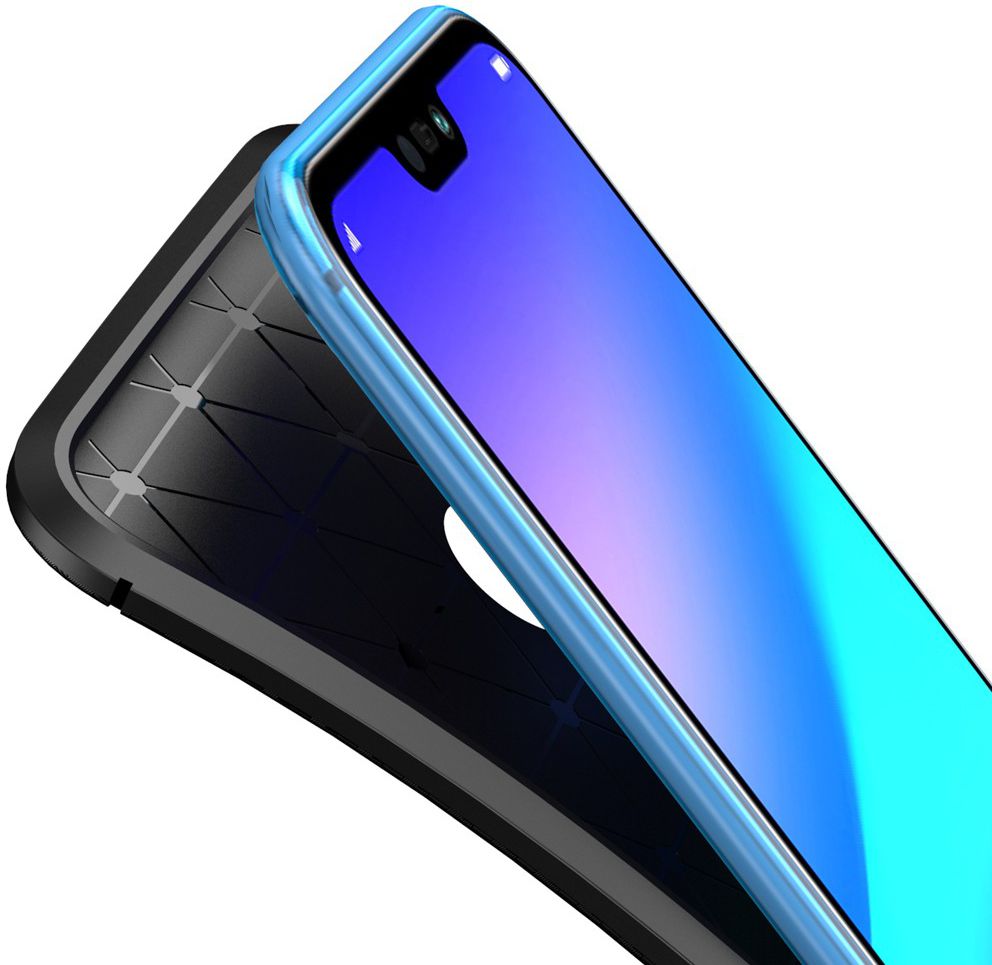 Huawei P20 Lite Siliconen Carbon Hoesje Zwart afbeelding 6