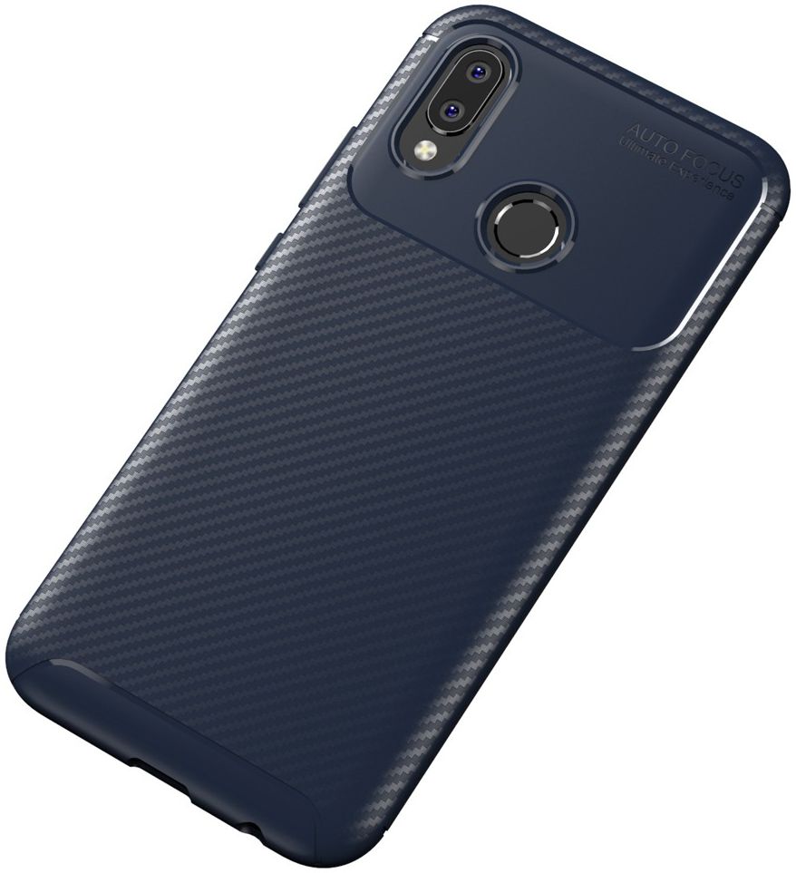 Huawei P20 Lite Siliconen Carbon Hoesje Blauw afbeelding 4
