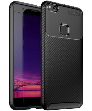 Huawei P10 Lite Siliconen Carbon Hoesje Zwart Hoesjes