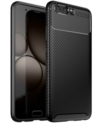 Huawei P10 Siliconen Carbon Hoesje Zwart Hoesjes