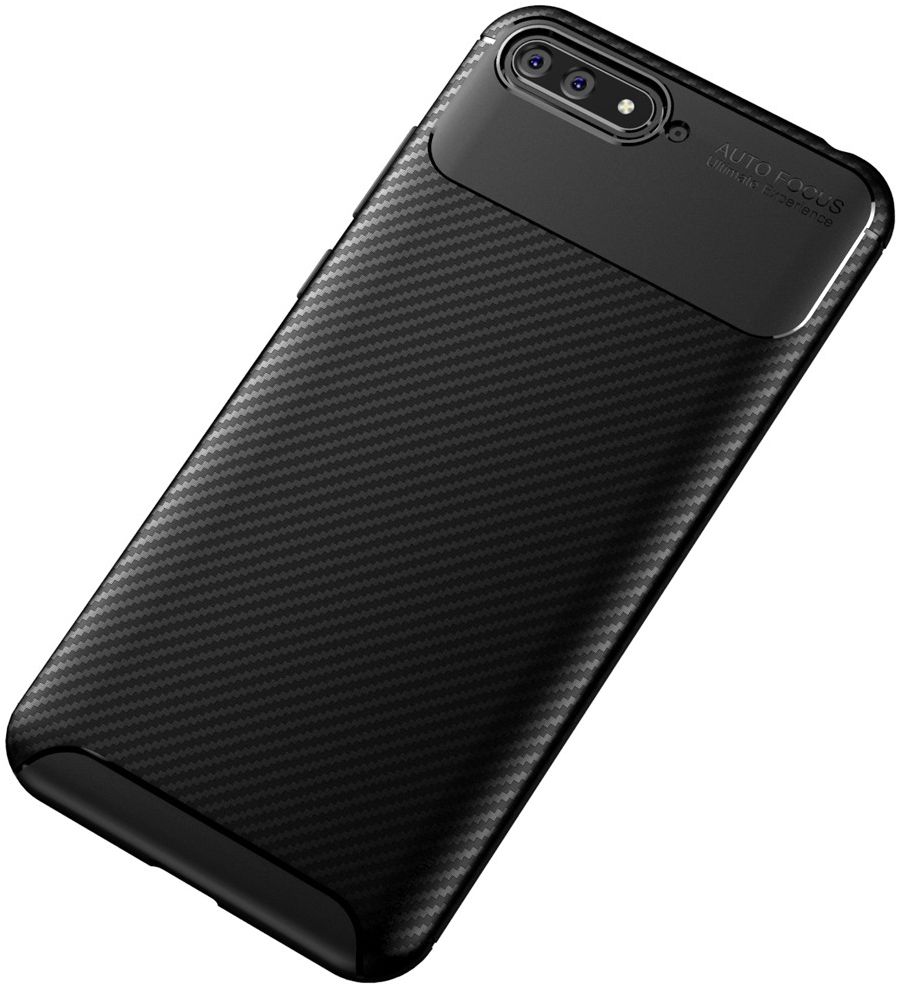 Huawei Y6 2018 Siliconen Carbon Hoesje Zwart afbeelding 12