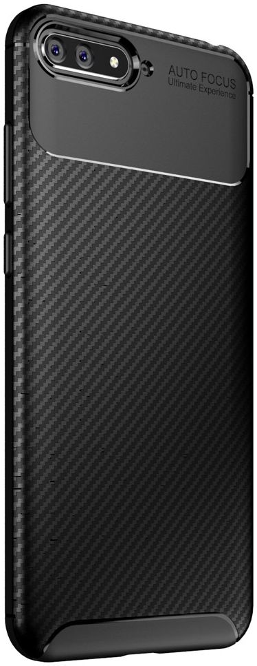 Huawei Y6 2018 Siliconen Carbon Hoesje Zwart afbeelding 2
