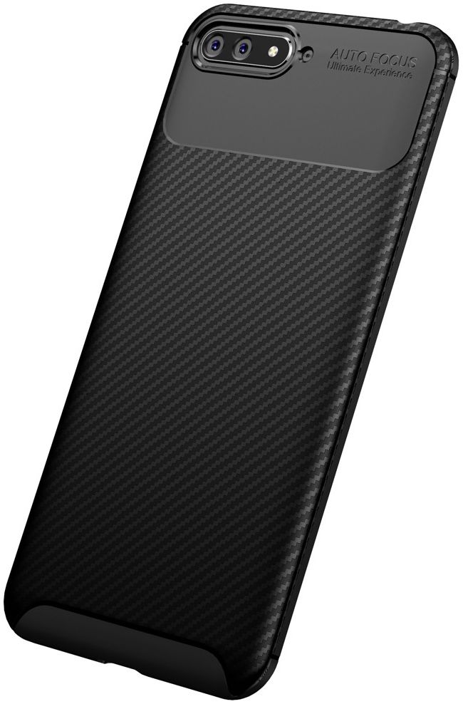 Huawei Y6 2018 Siliconen Carbon Hoesje Zwart afbeelding 4