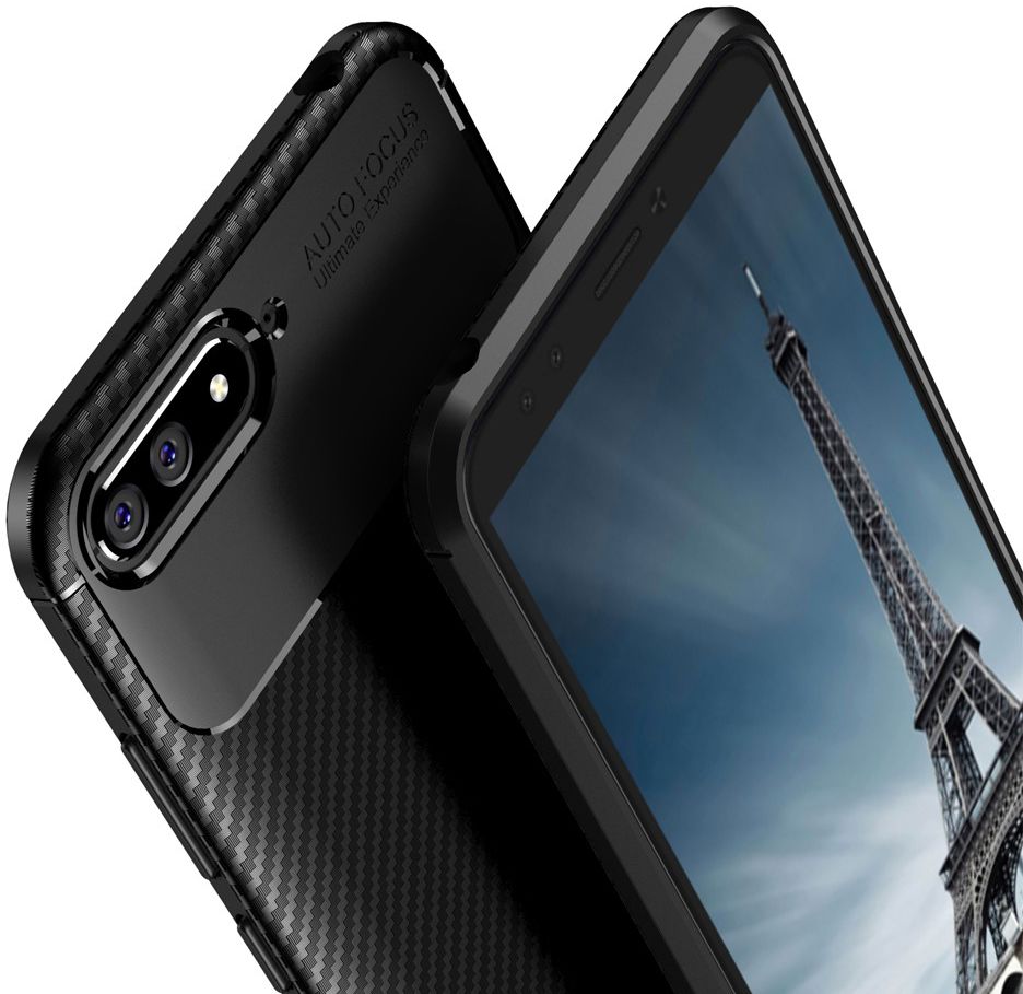 Huawei Y6 2018 Siliconen Carbon Hoesje Zwart afbeelding 5