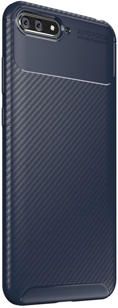 Huawei Y6 2018 Siliconen Carbon Hoesje Blauw afbeelding 2
