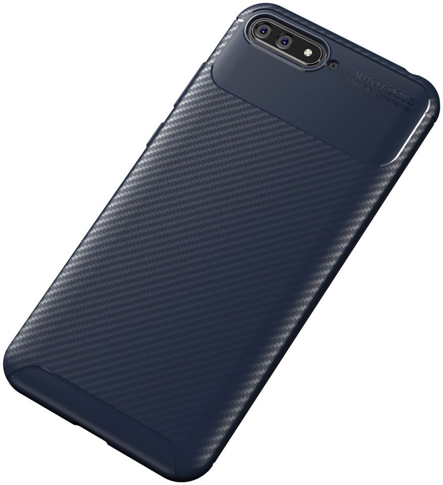 Huawei Y6 2018 Siliconen Carbon Hoesje Blauw afbeelding 4