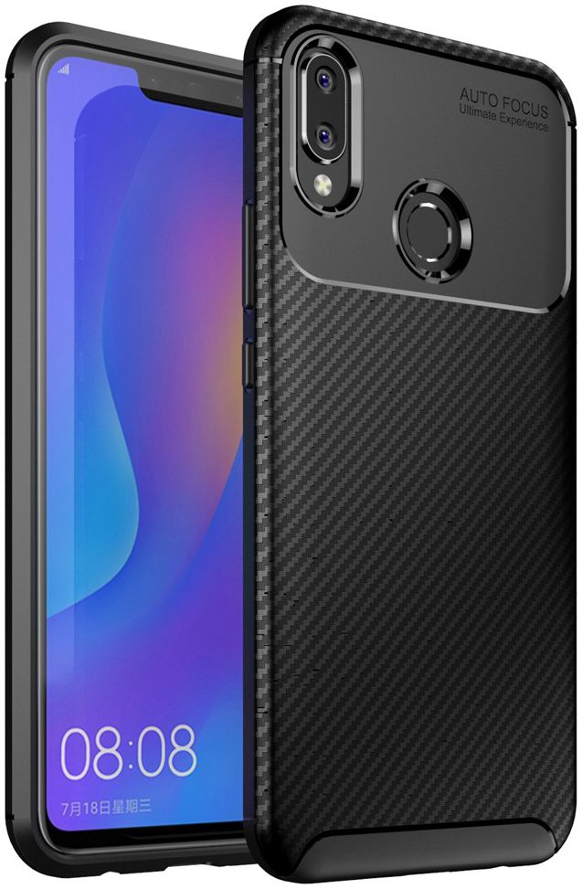 Huawei P Smart Plus Siliconen Carbon Hoesje Zwart afbeelding 1