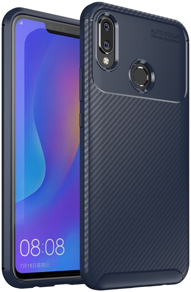 Huawei P Smart Plus Siliconen Carbon Hoesje Blauw afbeelding 1