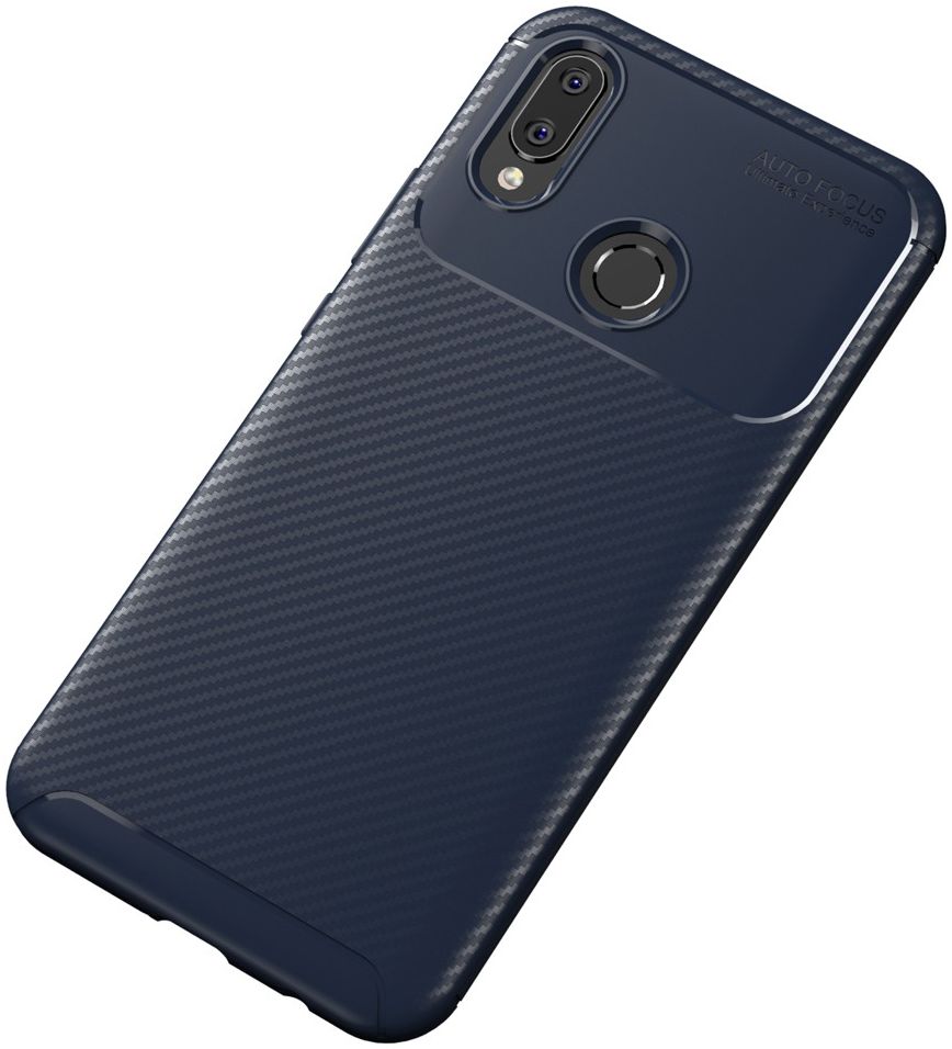 Huawei P Smart Plus Siliconen Carbon Hoesje Blauw afbeelding 4