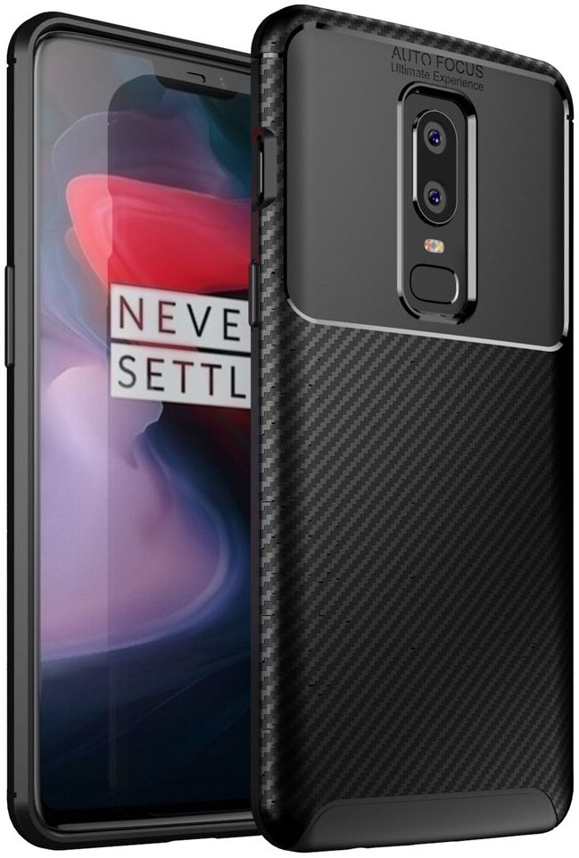 OnePlus 6 Siliconen Carbon Hoesje Zwart afbeelding 1