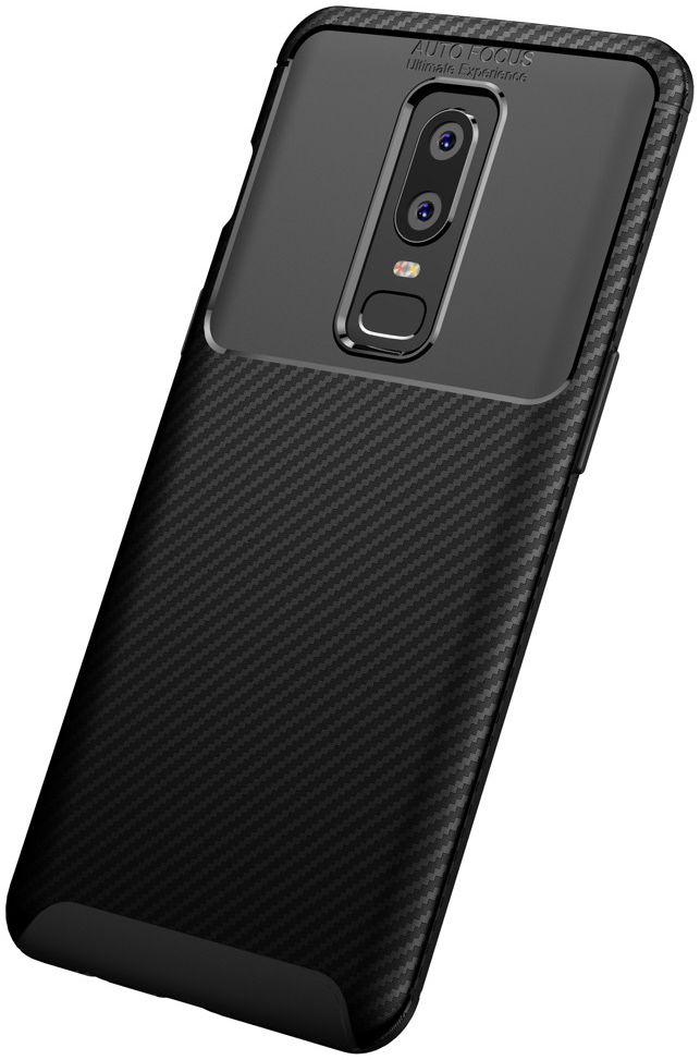 OnePlus 6 Siliconen Carbon Hoesje Zwart afbeelding 4