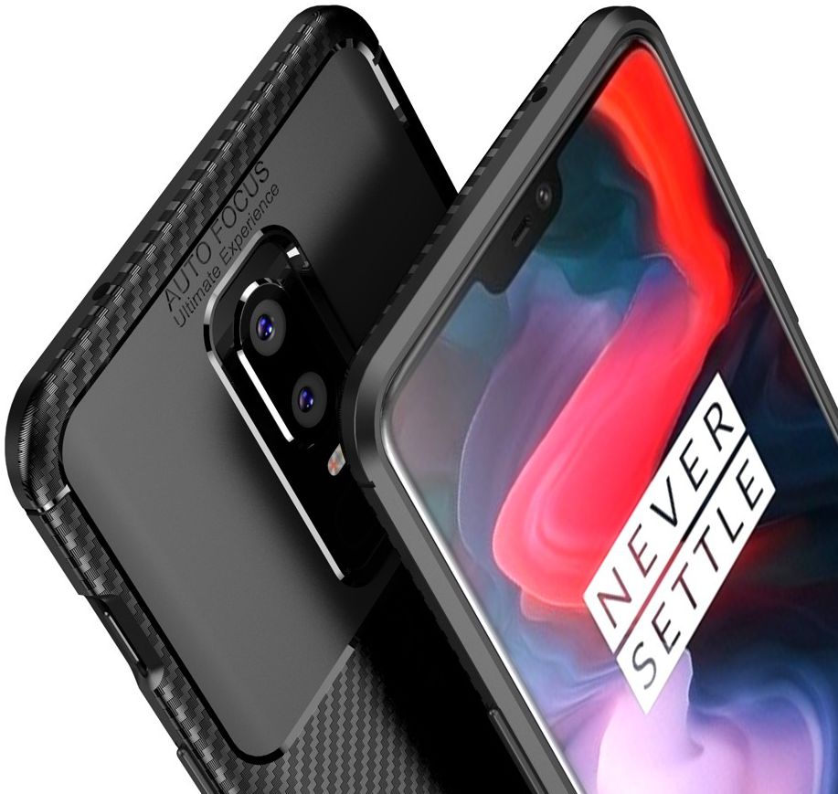 OnePlus 6 Siliconen Carbon Hoesje Zwart afbeelding 5