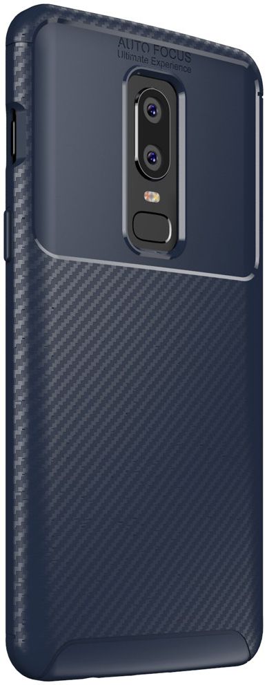 OnePlus 6 Siliconen Carbon Hoesje Blauw afbeelding 2