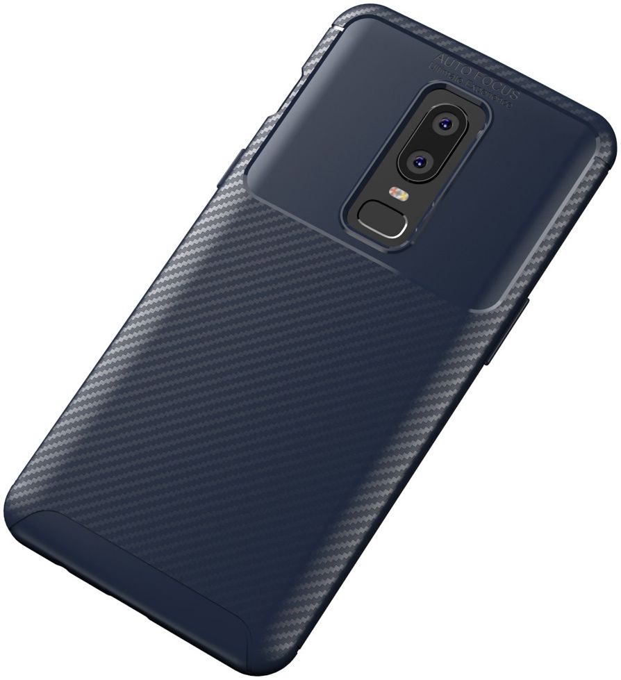 OnePlus 6 Siliconen Carbon Hoesje Blauw afbeelding 4