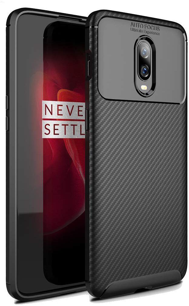 OnePlus 6T Siliconen Carbon Hoesje Zwart afbeelding 1