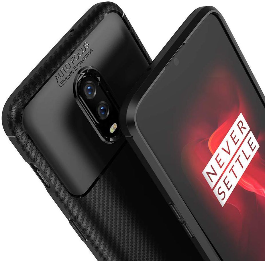 OnePlus 6T Siliconen Carbon Hoesje Zwart afbeelding 4