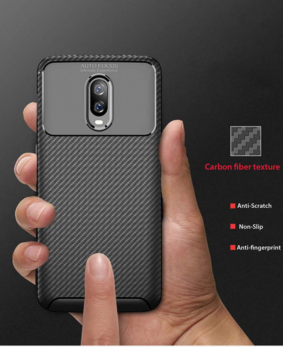 OnePlus 6T Siliconen Carbon Hoesje Zwart afbeelding 7