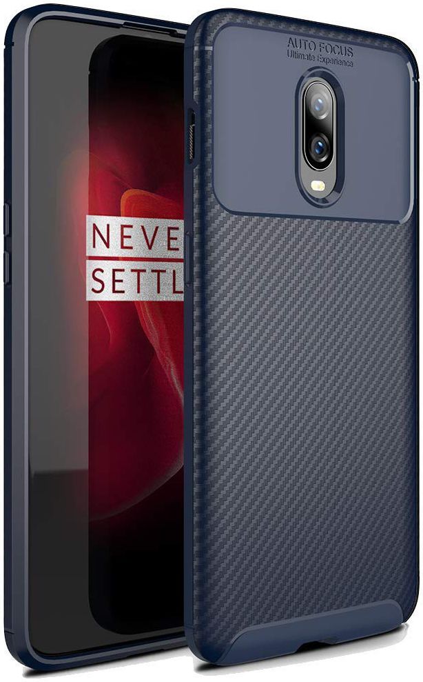 OnePlus 6T Siliconen Carbon Hoesje Blauw afbeelding 1