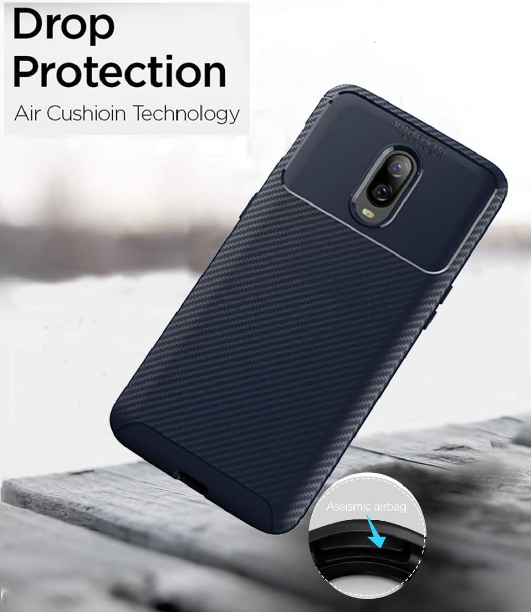OnePlus 6T Siliconen Carbon Hoesje Blauw afbeelding 2