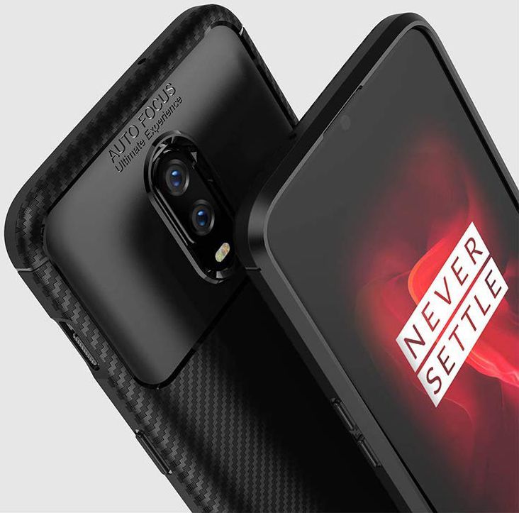 OnePlus 6T Siliconen Carbon Hoesje Blauw afbeelding 6