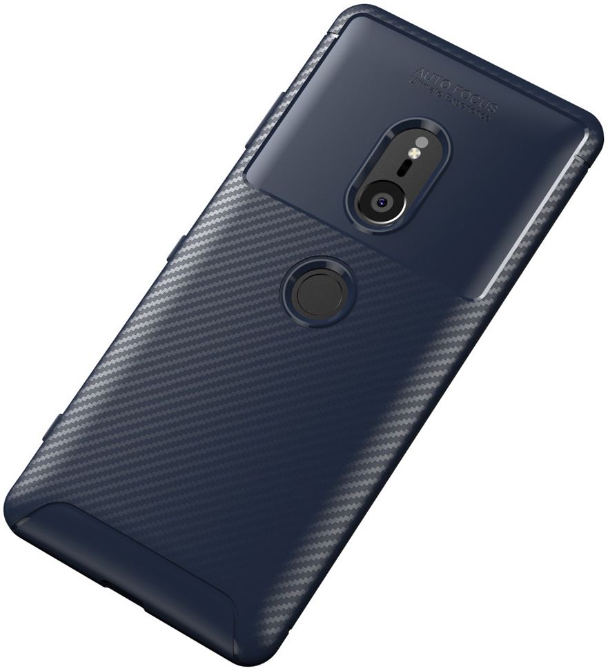 Sony Xperia XZ3 Siliconen Carbon Hoesje Blauw afbeelding 2