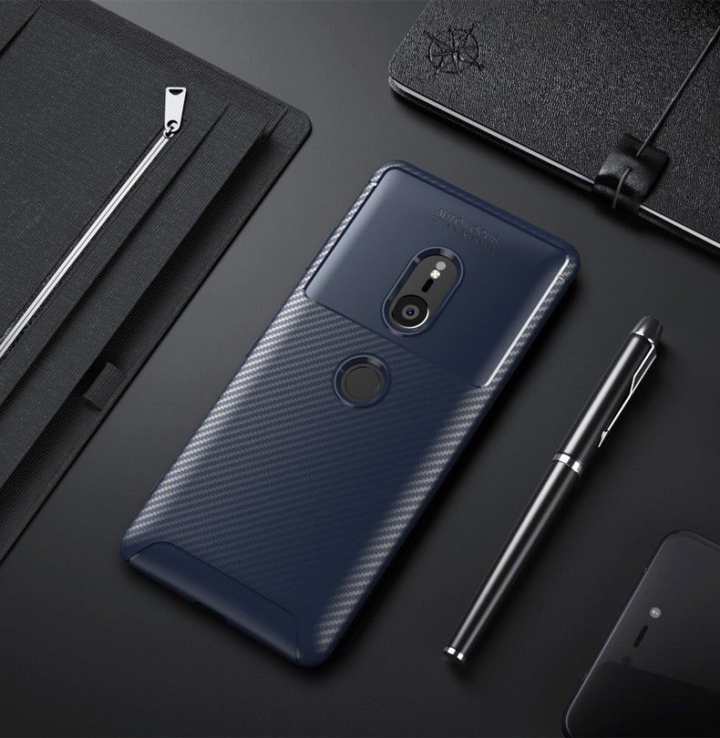 Sony Xperia XZ3 Siliconen Carbon Hoesje Blauw afbeelding 4