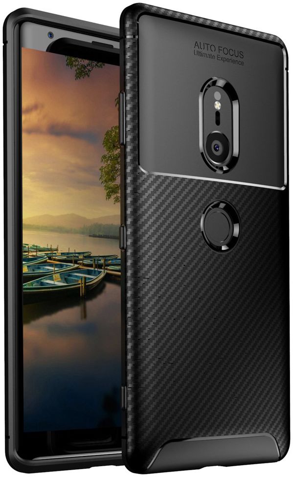 Sony Xperia XZ3 Siliconen Carbon Hoesje Zwart afbeelding 1