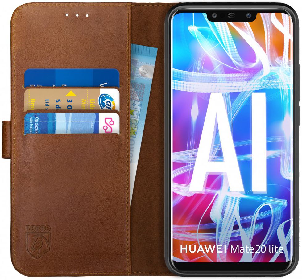 Rosso Deluxe Huawei Mate 20 Lite Hoesje Echt Leer Book Case Bruin afbeelding 1