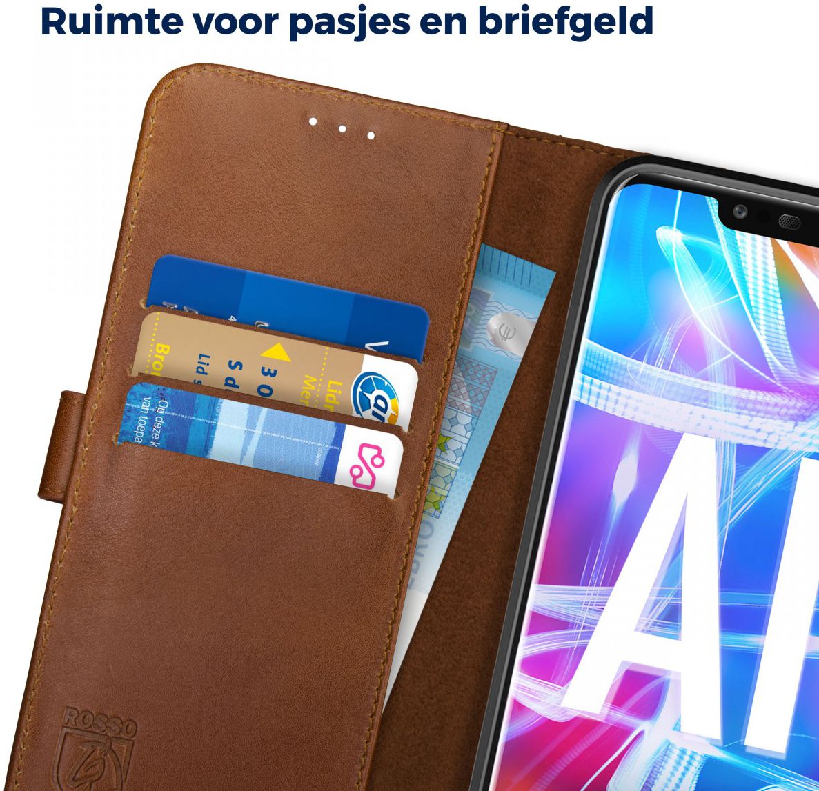 Rosso Deluxe Huawei Mate 20 Lite Hoesje Echt Leer Book Case Bruin afbeelding 5