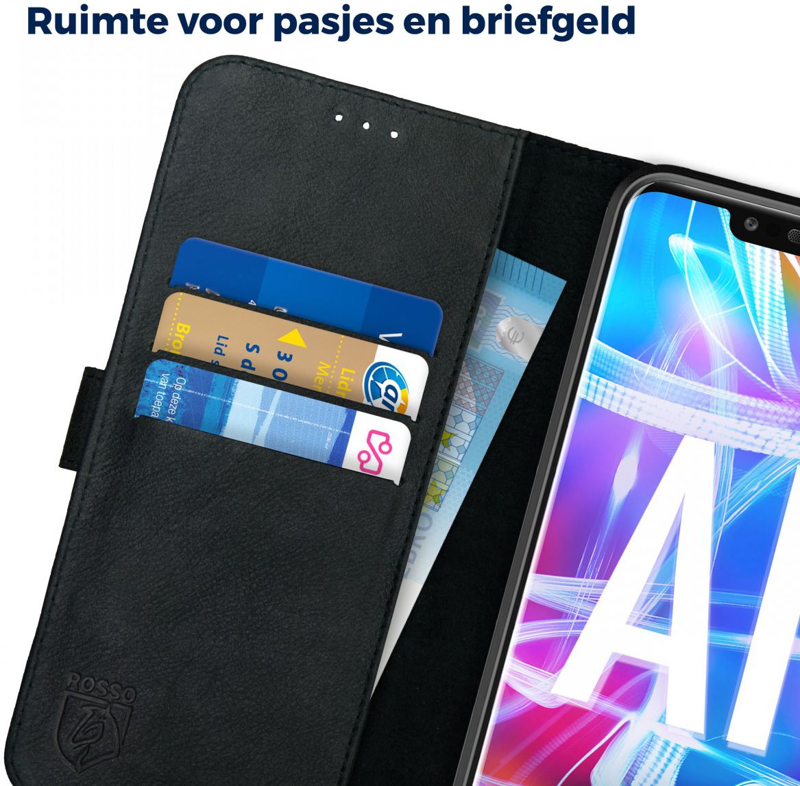 Rosso Deluxe Huawei Mate 20 Lite Hoesje Echt Leer Book Case Zwart afbeelding 5