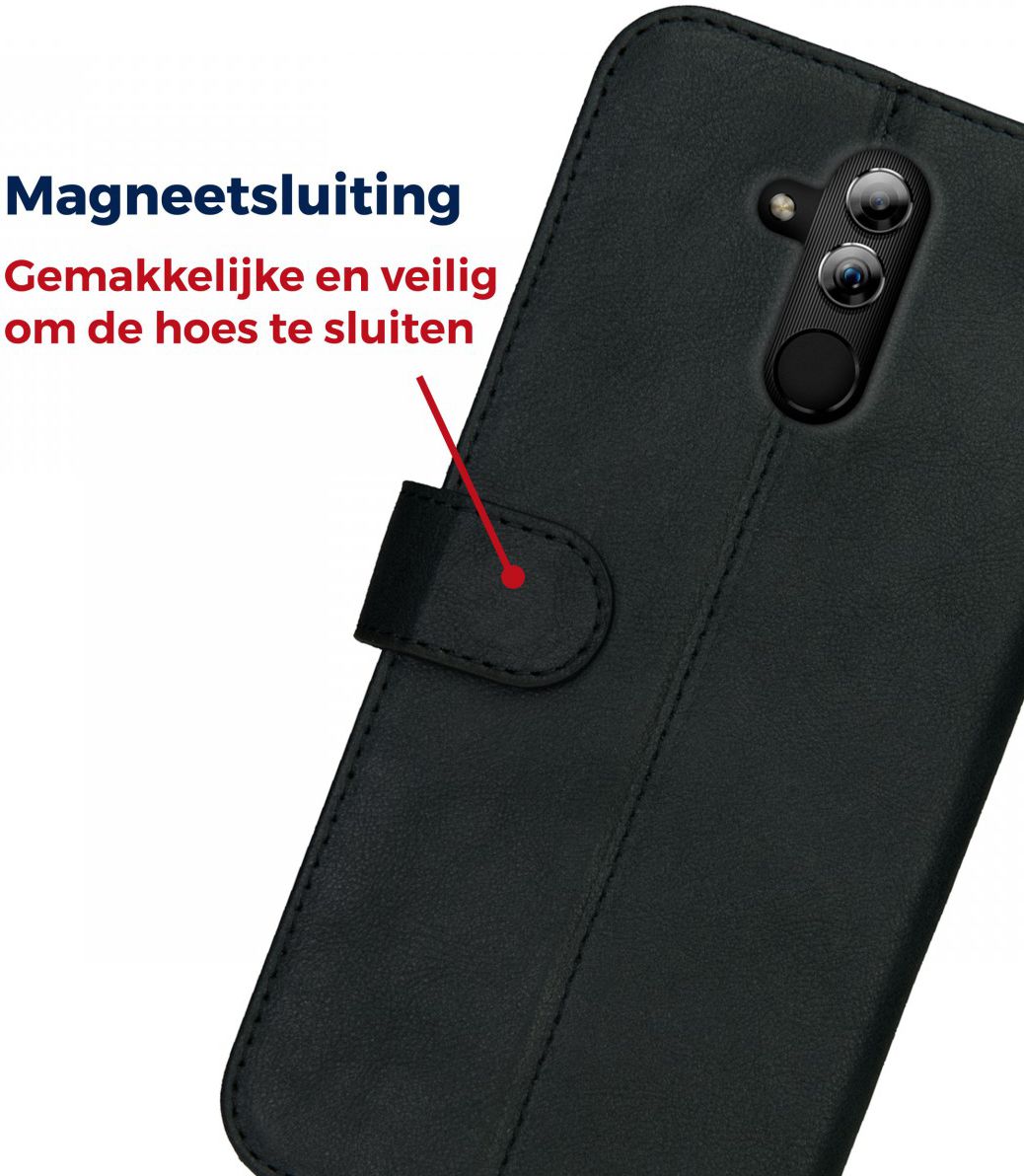 Rosso Deluxe Huawei Mate 20 Lite Hoesje Echt Leer Book Case Zwart afbeelding 10