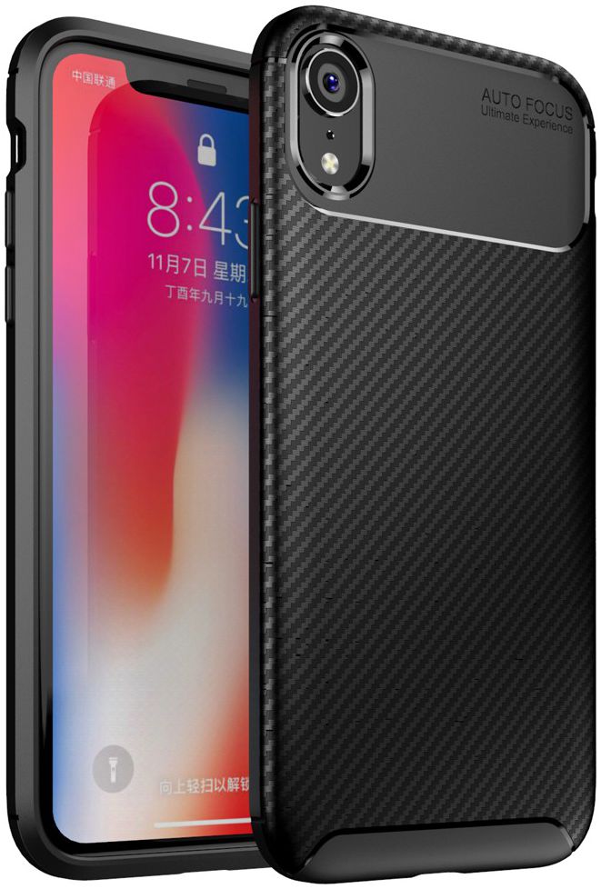 Apple iPhone XR Siliconen Carbon Hoesje Zwart afbeelding 1