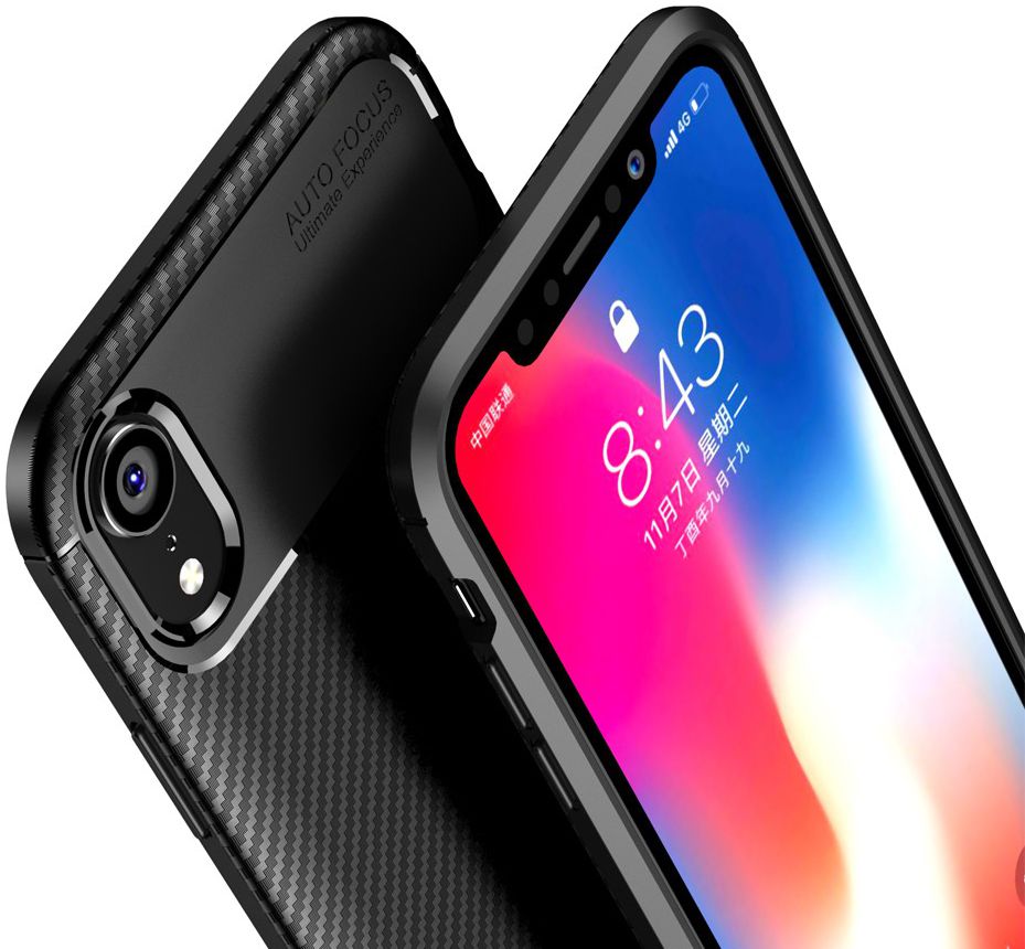 Apple iPhone XR Siliconen Carbon Hoesje Zwart afbeelding 5