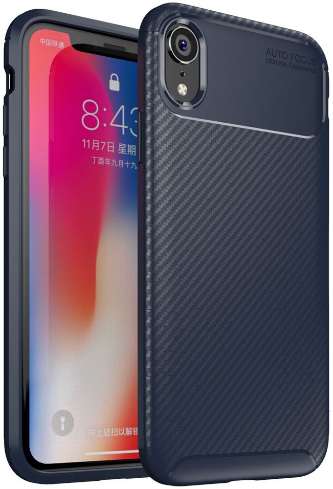 Apple iPhone XR Siliconen Carbon Hoesje Blauw afbeelding 1