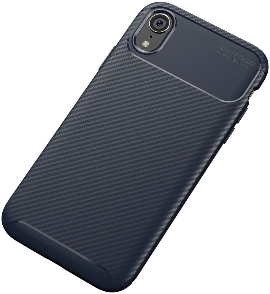 Apple iPhone XR Siliconen Carbon Hoesje Blauw afbeelding 4