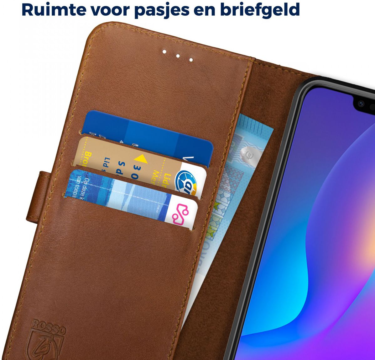 Rosso Deluxe Huawei P Smart Plus Hoesje Echt Leer Book Case Bruin afbeelding 5