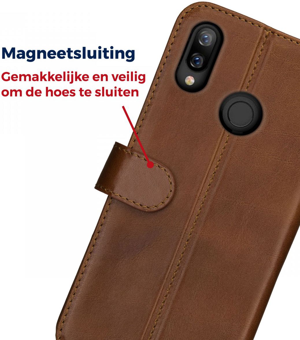 Rosso Deluxe Huawei P Smart Plus Hoesje Echt Leer Book Case Bruin afbeelding 6