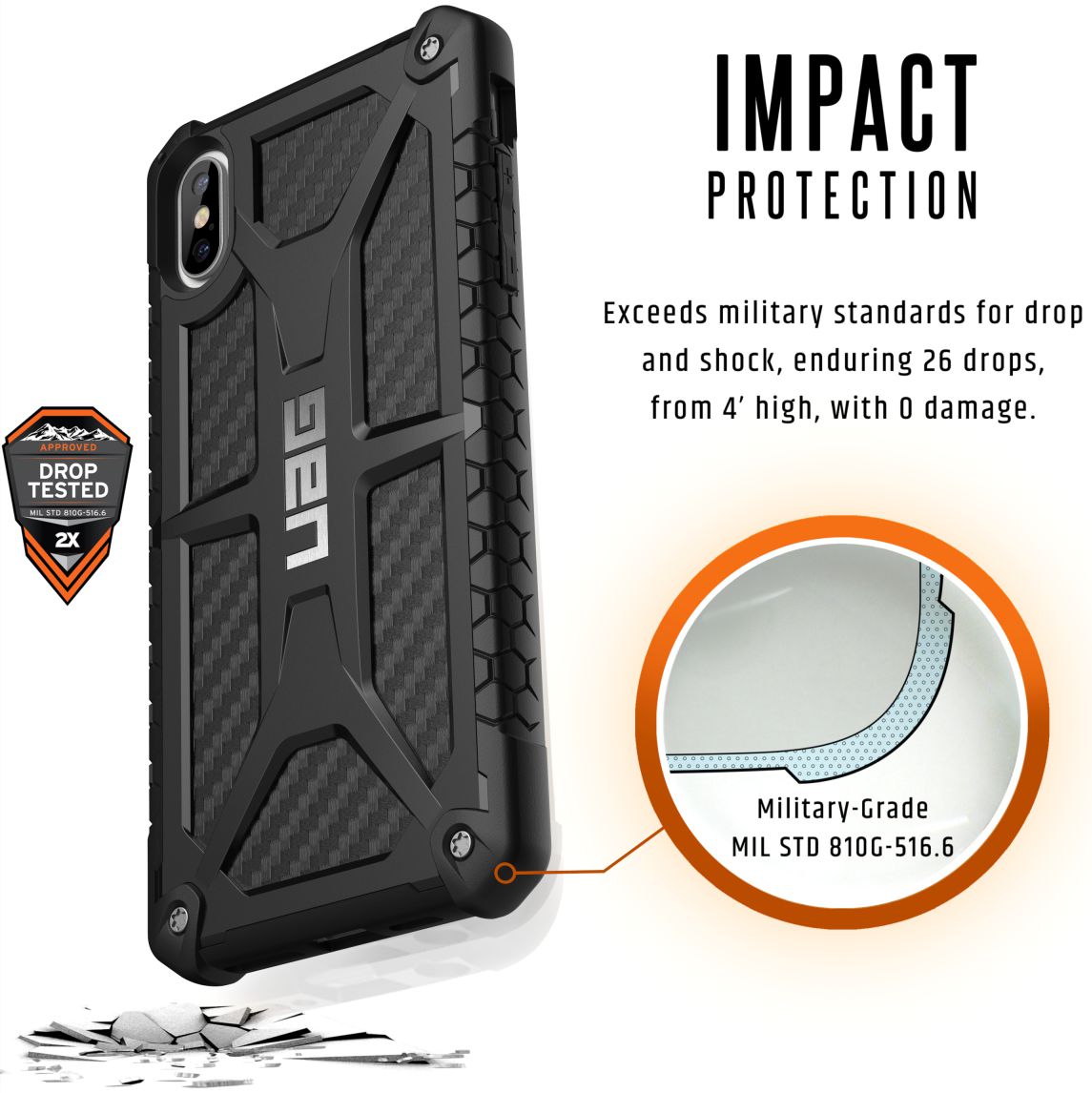 Urban Armor Gear Monarch Hoesje Apple iPhone XS Max Zwart Carbon Fiber afbeelding 6