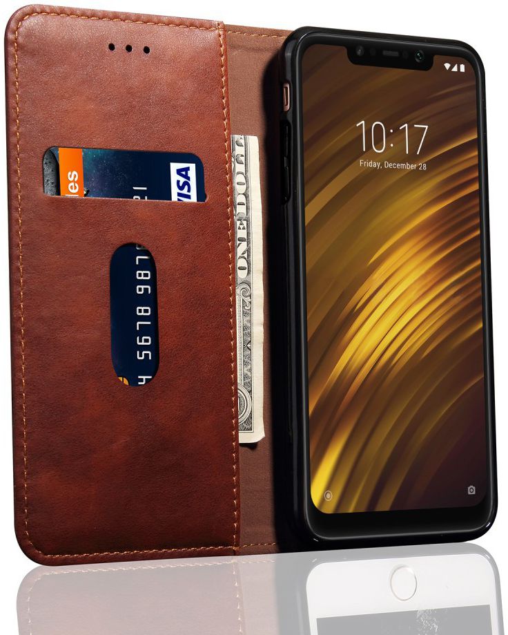 Xiaomi PocoPhone F1 Hoesje met Kaarthouder Bruin afbeelding 1