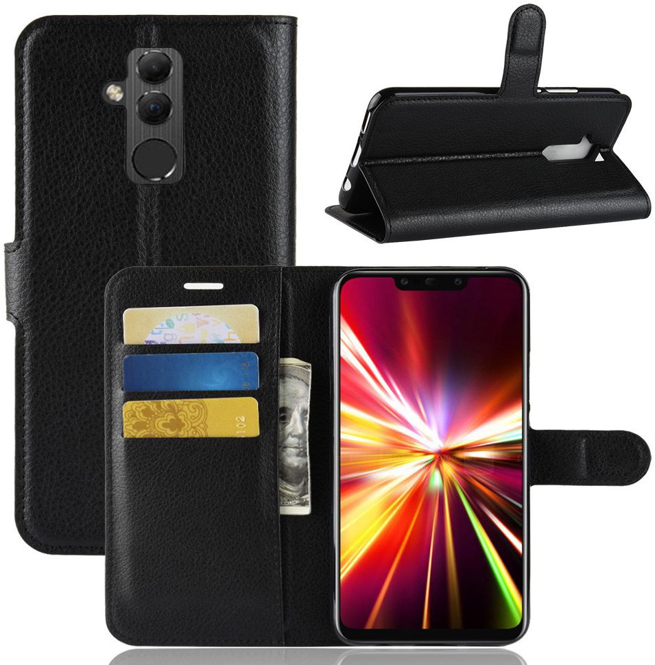 Huawei Mate 20 Lite Lederen Wallet Stand Hoesje Zwart afbeelding 2