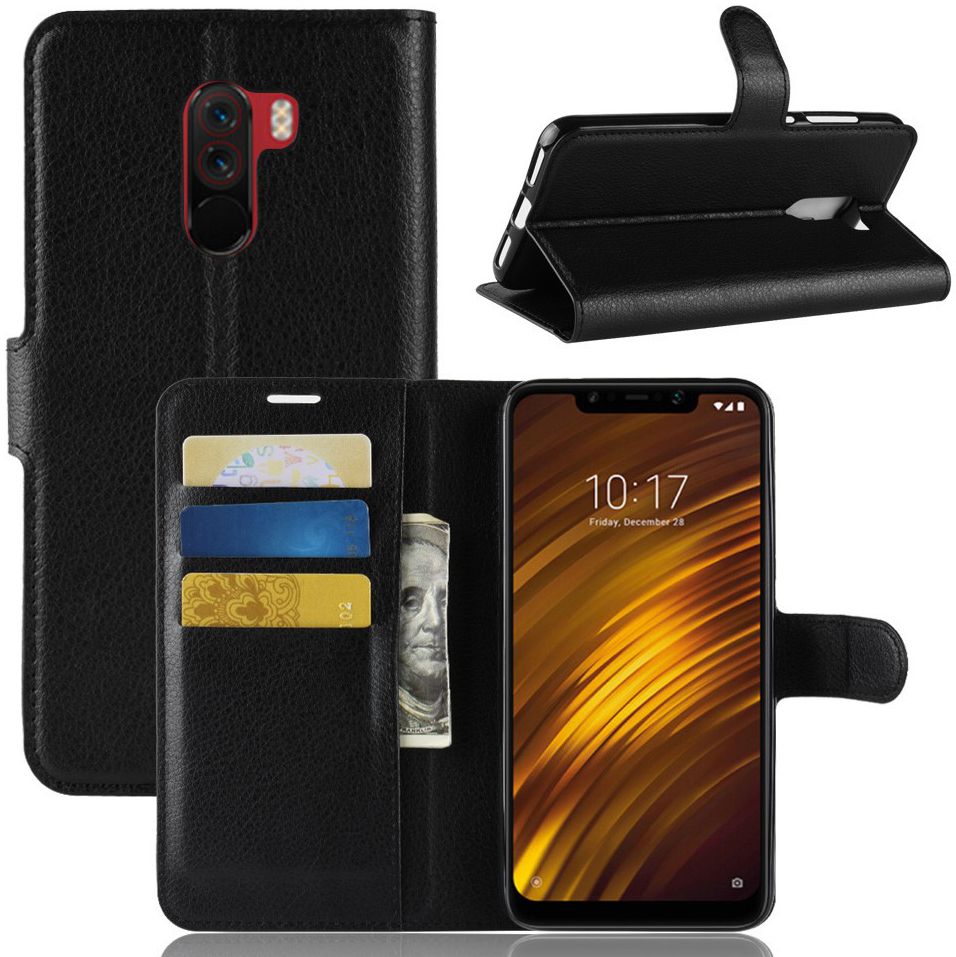 Xiaomi Pocophone F1 Lederen Wallet Stand Hoesje Zwart afbeelding 3