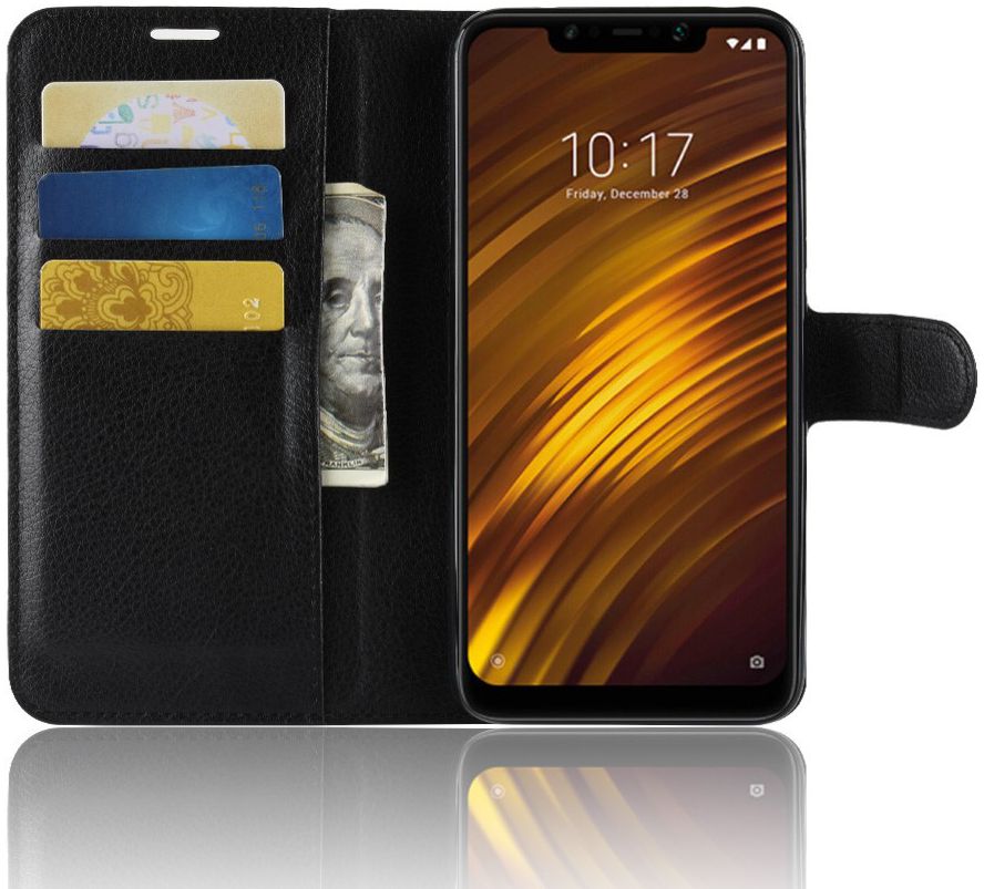 Xiaomi Pocophone F1 Lederen Wallet Stand Hoesje Zwart afbeelding 1