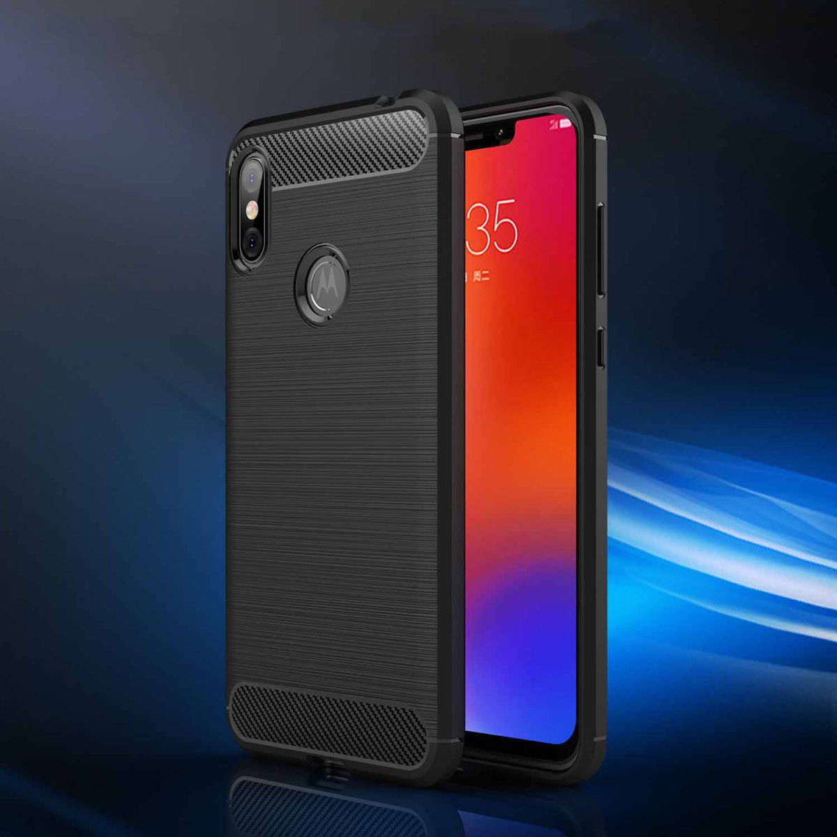 Motorola One Geborsteld TPU Hoesje Blauw afbeelding 6